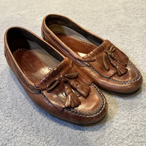 Johnston & Murphy Passport Cognac Leather Tassel Slip On Loafer Shoes Mens 9-10 - Picture 1 of 8